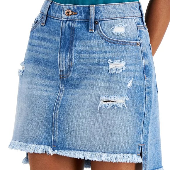 CELEBRITY PINK Juniors' Cotton Ripped Denim Skirt In Angel Face - Picture 2 of 3